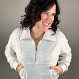 Heather Grey Plush 1/2 Zip Sweatshirt Top- Sweatshirts FLAG AND ANTHEM