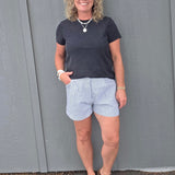 Striped Charcoal Cuffed Shorts Bottoms - Shorts DOE & RAE