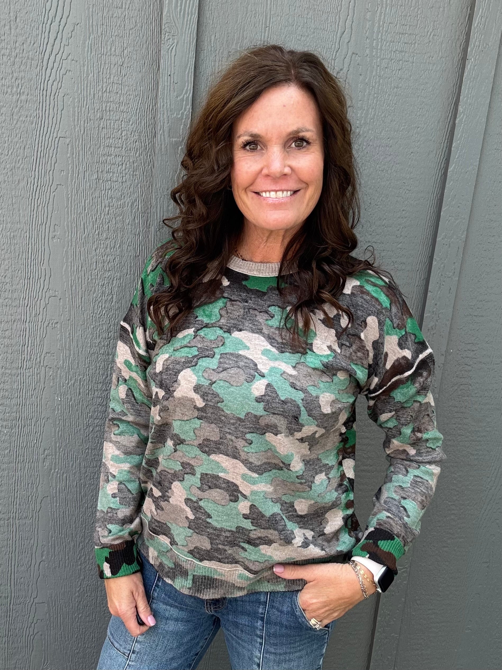 Camo Printed Crew Neck Sweater Top - Sweater FATE by LFD