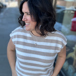 Taupe/White Striped Sweater Vest Top - Sweater WISHLIST