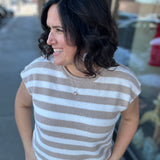 Taupe/White Striped Sweater Vest Top - Sweater WISHLIST