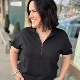 Black Quarter Zip Short Sleeve Top Top - Tee RAE MODE