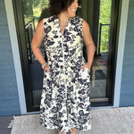 Paisley Print V-Neck Smocked Waist Zip Front Dress Dresses DOE & RAE