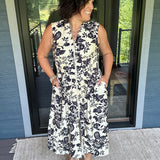 Paisley Print V-Neck Smocked Waist Zip Front Dress Dresses DOE & RAE