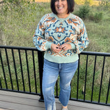 Sage/Gold Puff Sleeve Knit Sweater Top - Sweater VOY