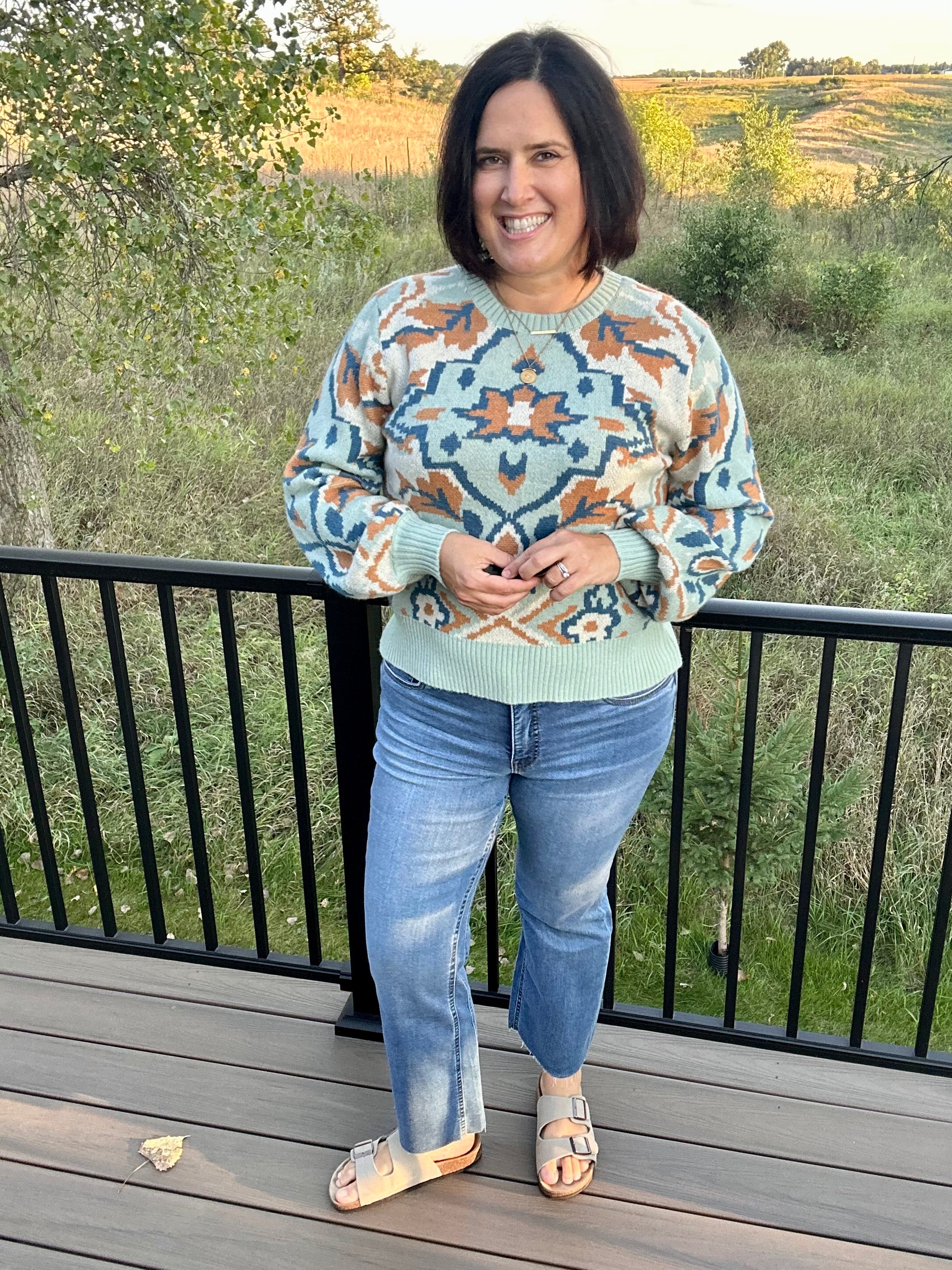Sage/Gold Puff Sleeve Knit Sweater Top - Sweater VOY
