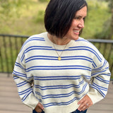 Cream Blue Stripe Oversized Sweater Top - Sweater Le Lis