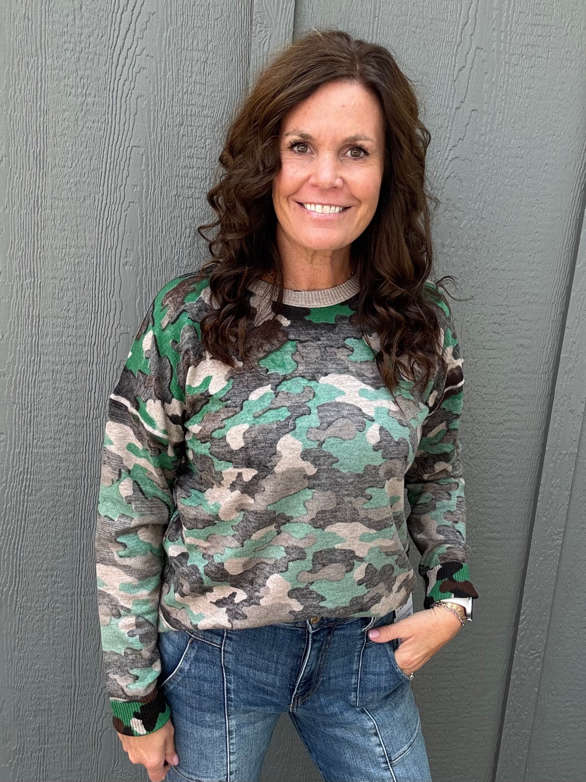 Camo Printed Crew Neck Sweater Top - Sweater FATE by LFD