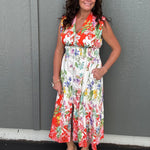 Cream/Red Multi Midi Dress Dresses FATE by LFD