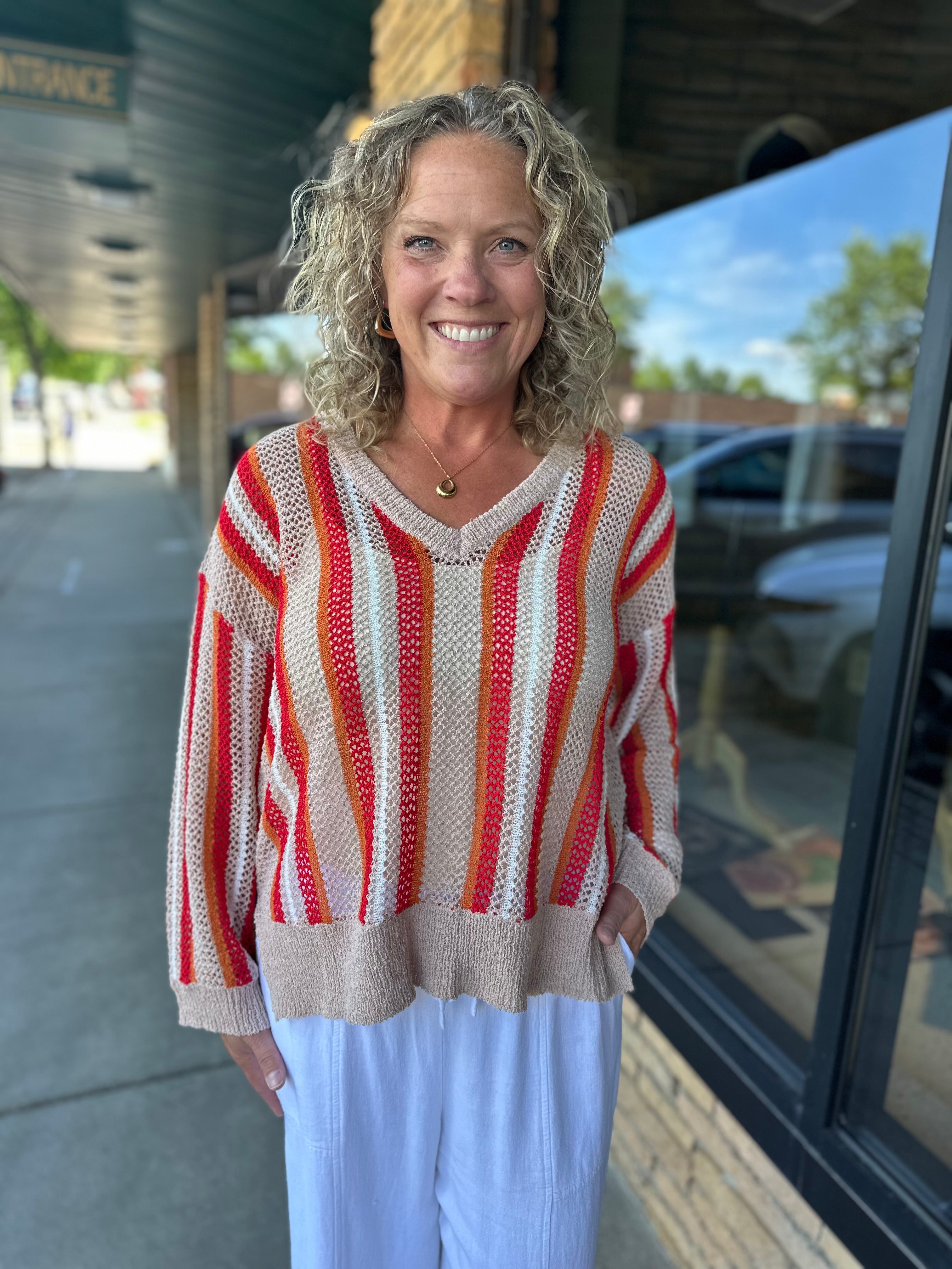 Multi Knit Striped Sweater Top - Sweater COZY CO.