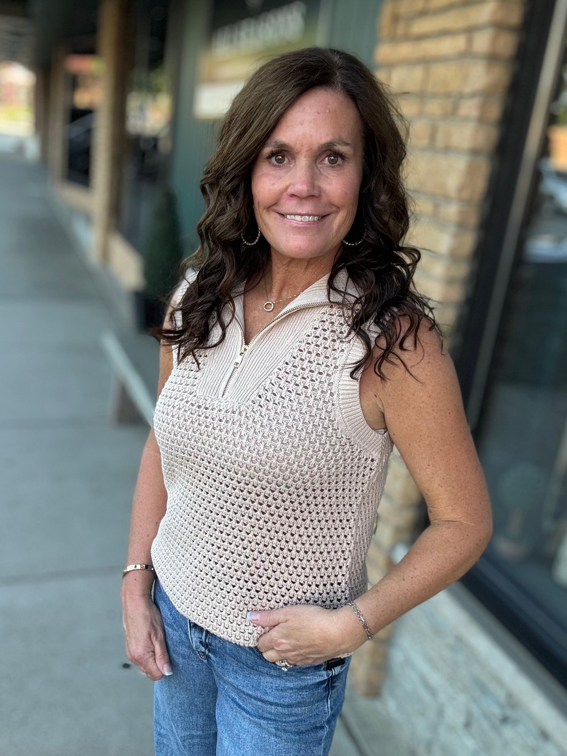 Taupe Half Zip Knit Tank Top - Sweater FATE by LFD