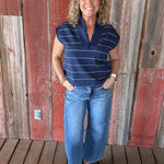 Navy Striped Modal Sleeveless Top Tops- Tanks RAE MODE