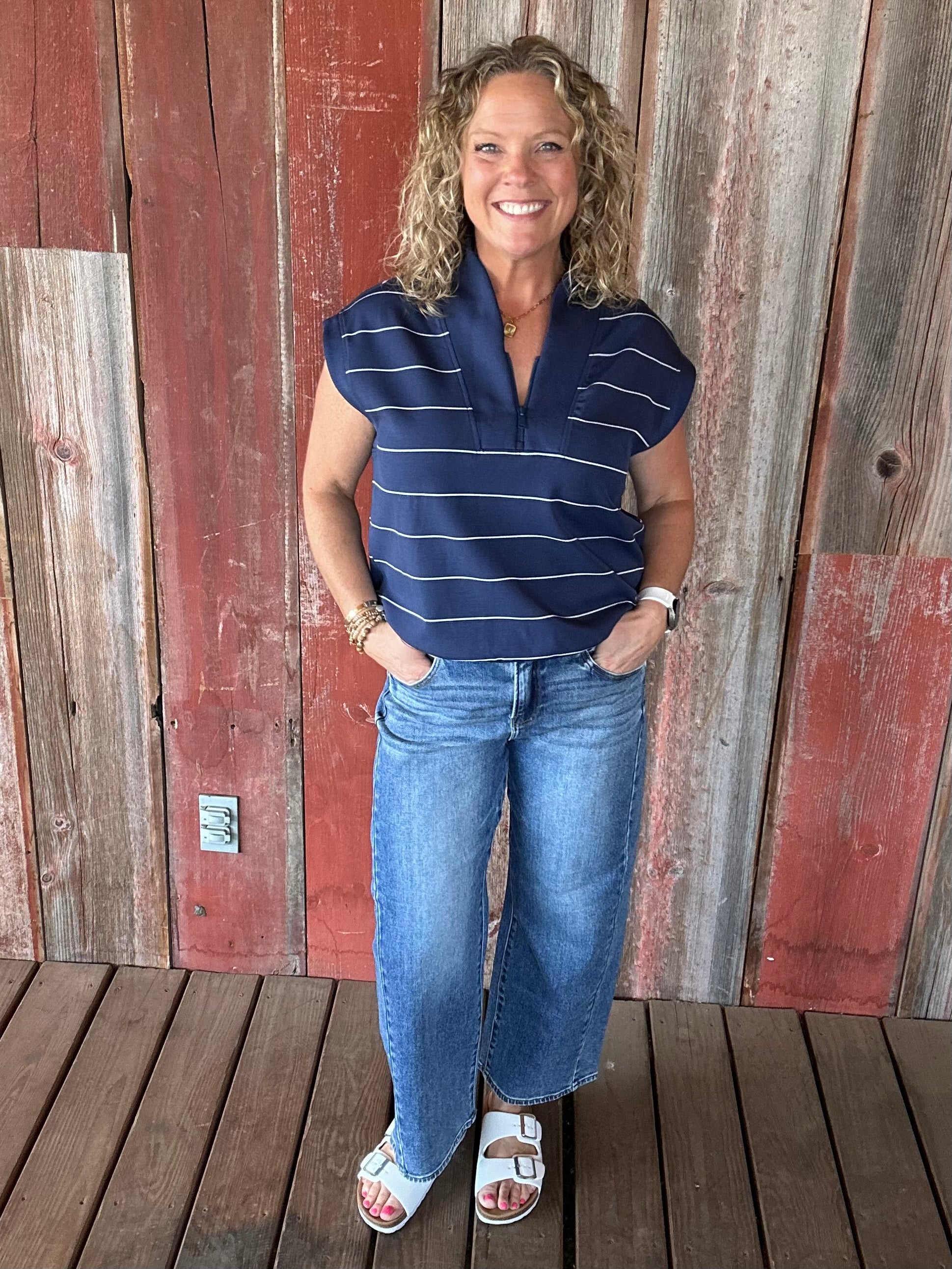 Navy Striped Modal Sleeveless Top Tops- Tanks RAE MODE