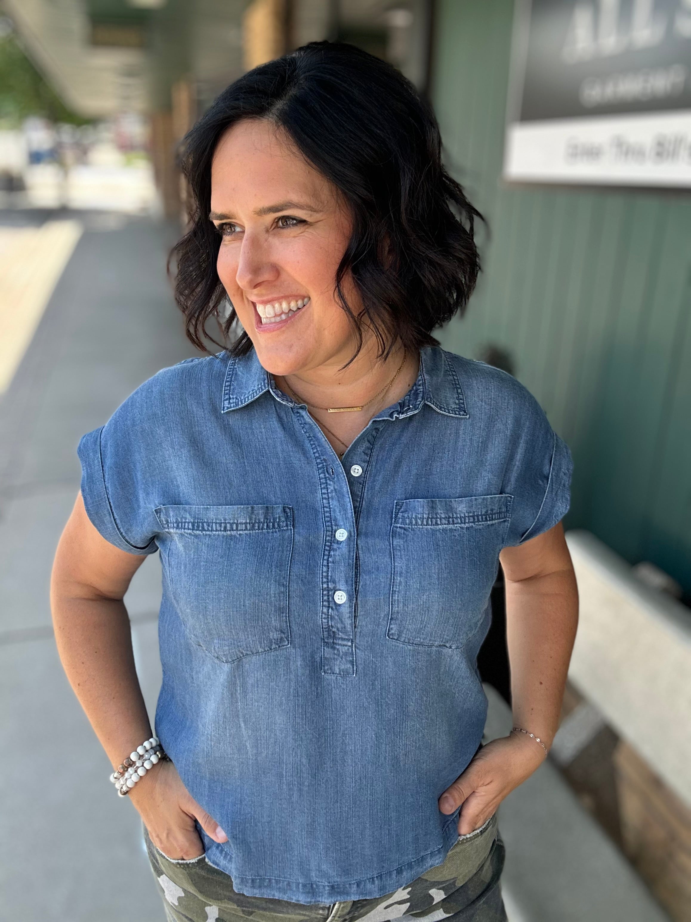 Evelyn Tencel Top in Marina Wash Tops - Button Ups THREAD & SUPPLY