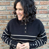 Black Striped Half Button Sweater