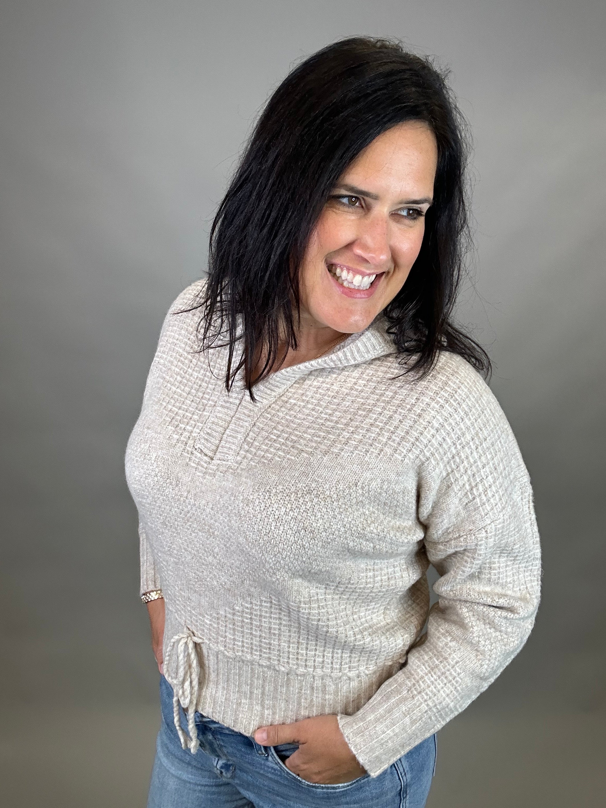 Cream Brantley Hooded Sweater Top - Sweater FLAG AND ANTHEM