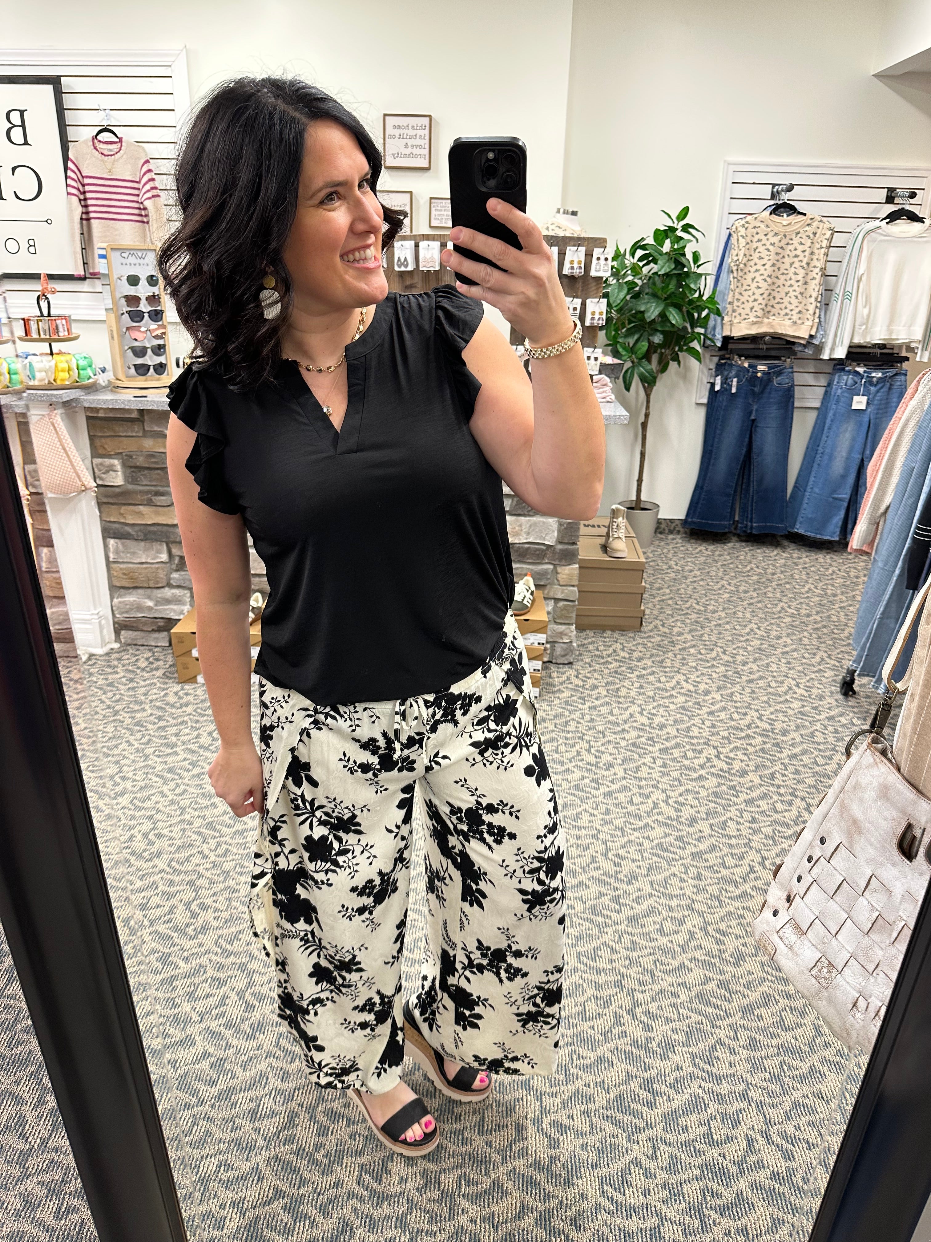 Black Flutter Sleeve Lizzy Top Tops- Blouses DEAR SCARLETT