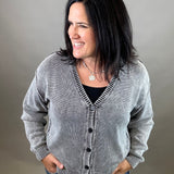 Washed Black Button Front Cardigan Tops- Cardigans EE:SOME