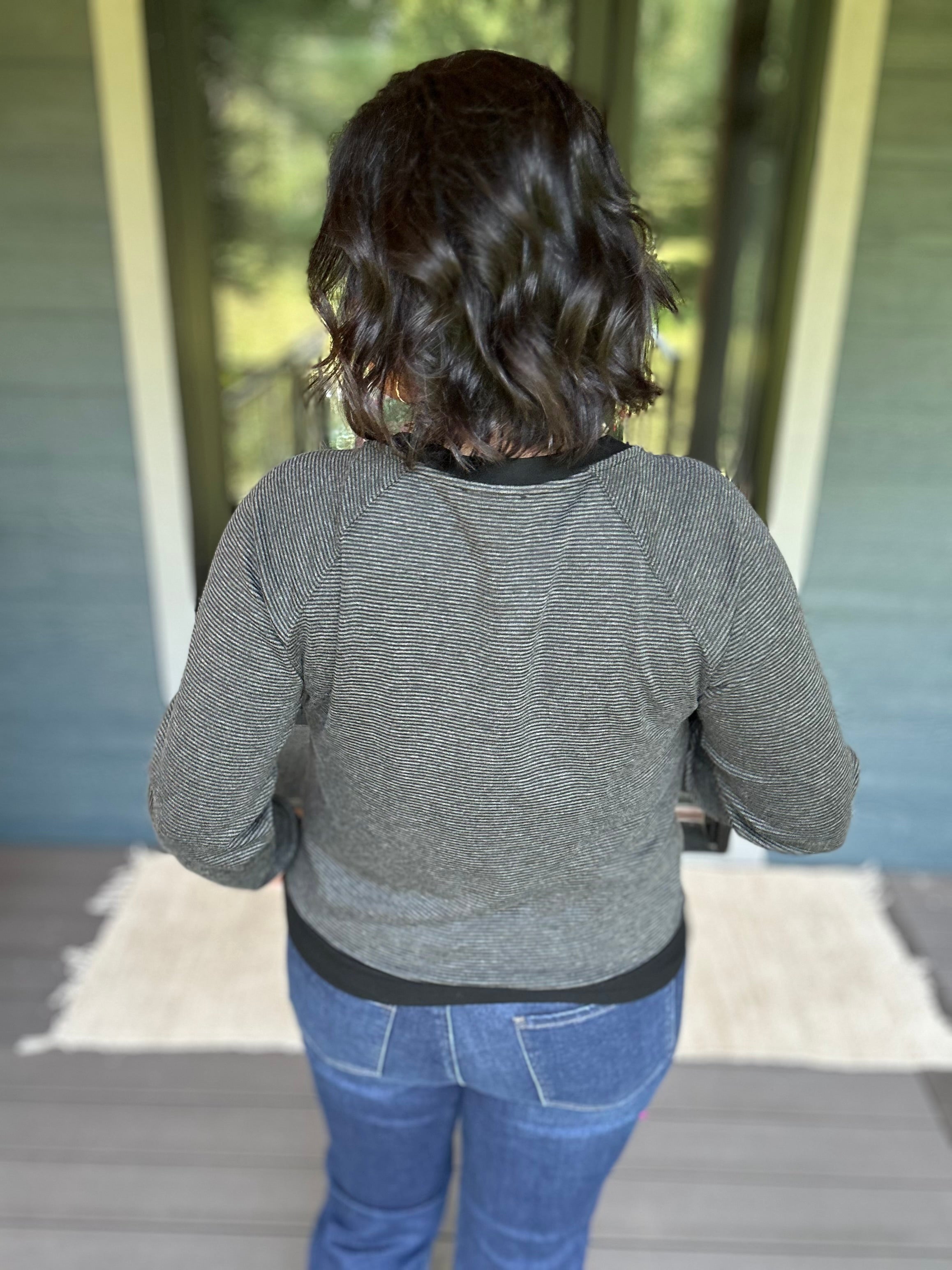 Charcoal Pinstripe Raglan Top Top - Sweater STACCATO