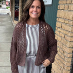 Espresso Crochet Open Cardigan DOE & RAE