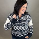 Navy Jacquard Half Zip Sweater Top - Sweater HEM & THREAD