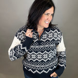 Navy Jacquard Half Zip Sweater Top - Sweater HEM & THREAD
