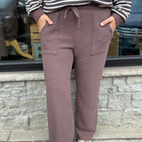 Brown Cloud Knit Wide Leg Drawstring Pants