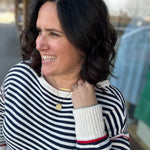 Navy/White Boat Neck Sweater Top - Sweater HEM & THREAD