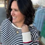 Navy/White Boat Neck Sweater Top - Sweater HEM & THREAD