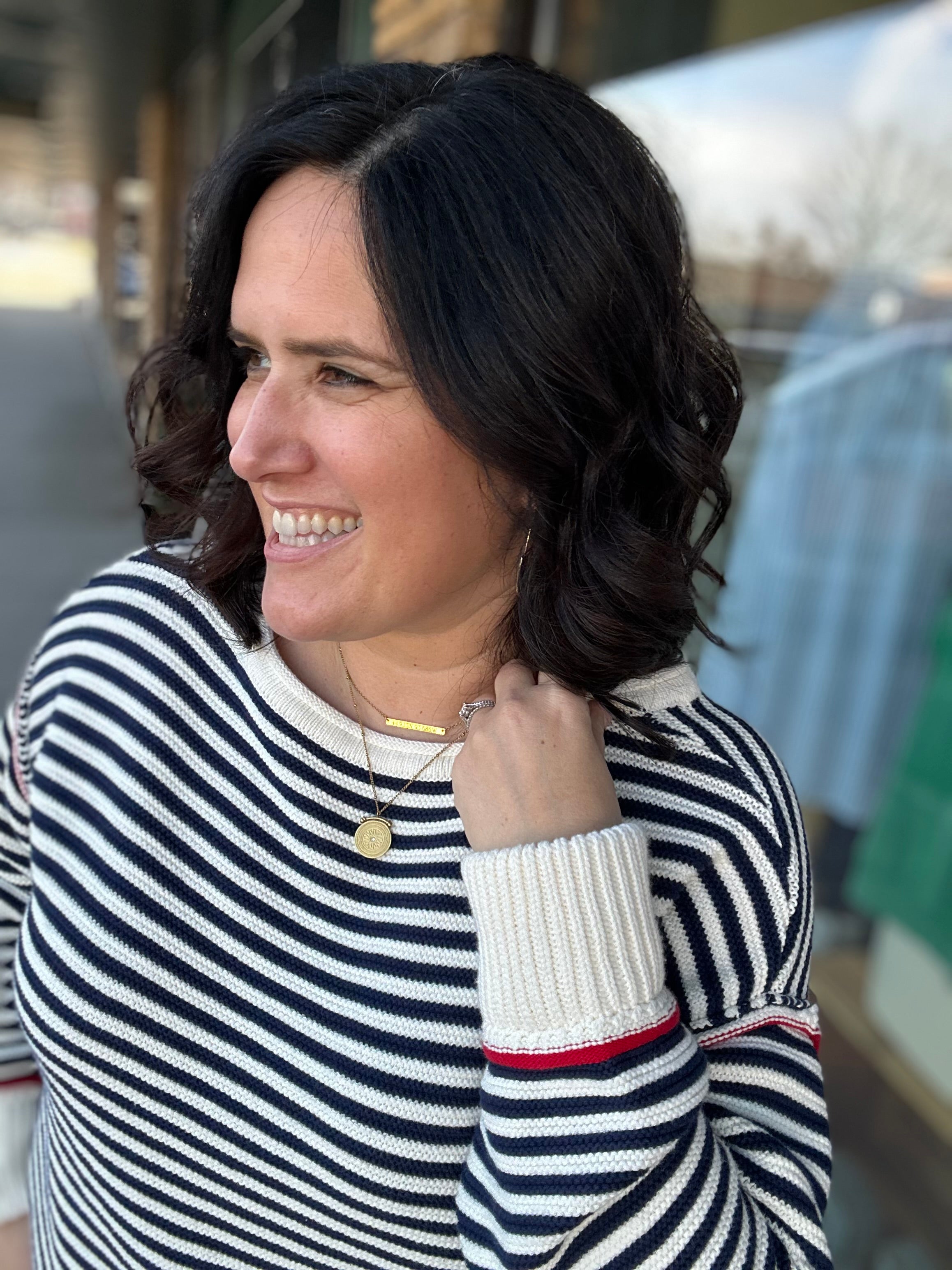 Navy/White Boat Neck Sweater Top - Sweater HEM & THREAD