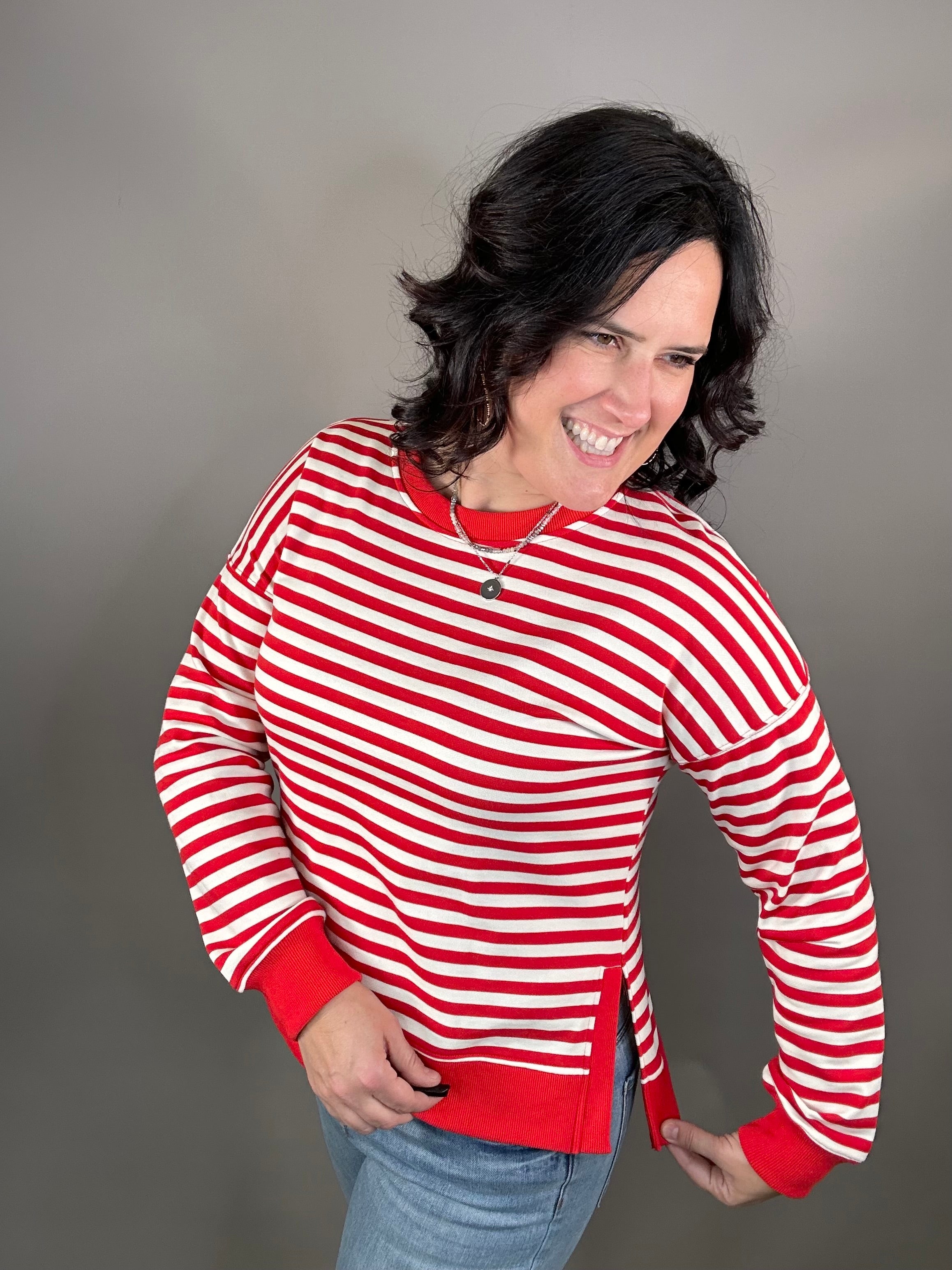 Red Stripe Side Split Top (wacky Wednesday) Top- Sweatshirts STACCATO