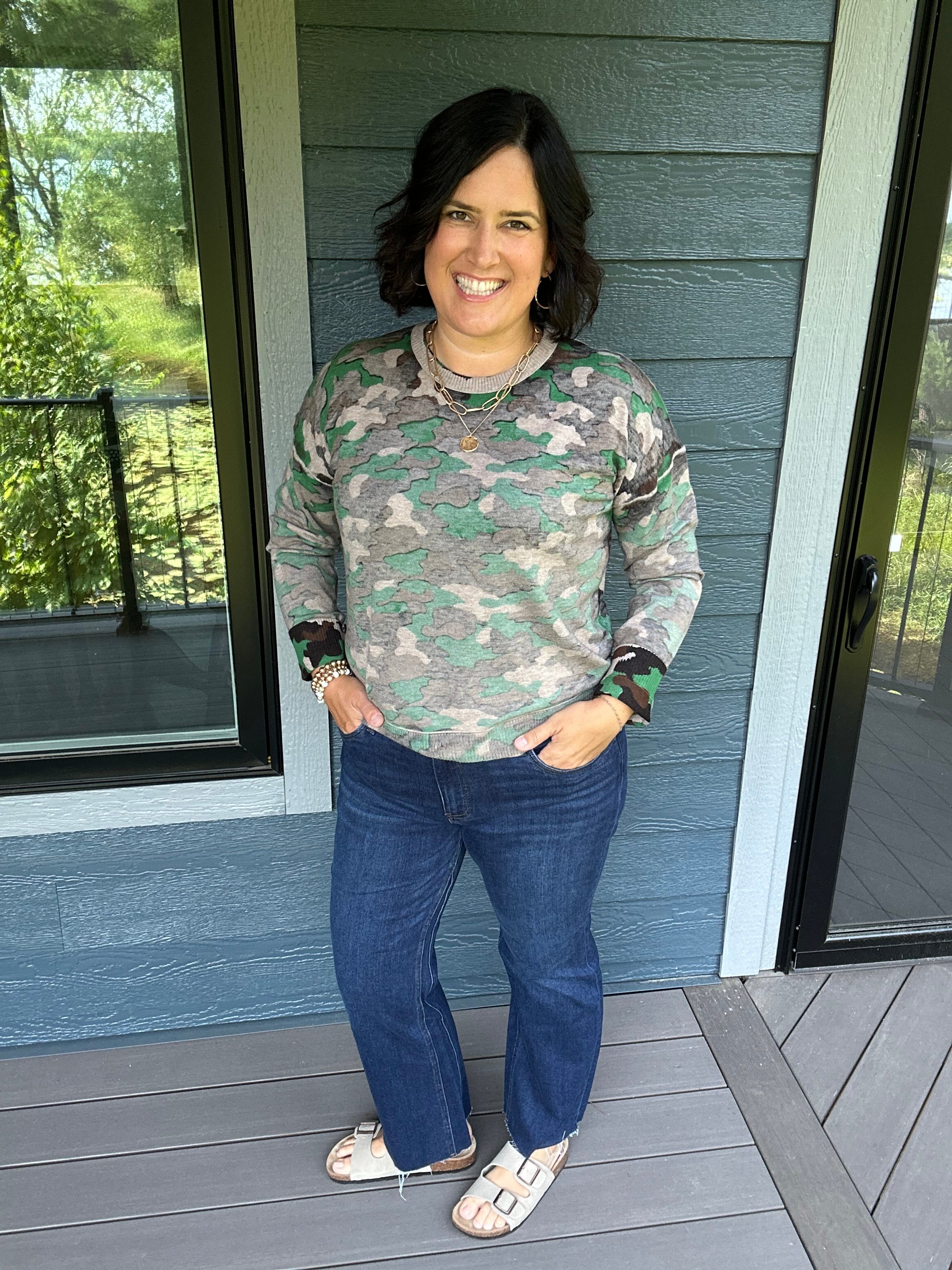 Camo Printed Crew Neck Sweater Top - Sweater FATE by LFD