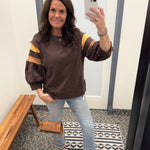 Brown Puff Striped Sleeve Top Top - Sweatshirt JODIFL