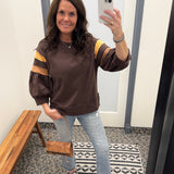 Brown Puff Striped Sleeve Top Top - Sweatshirt JODIFL