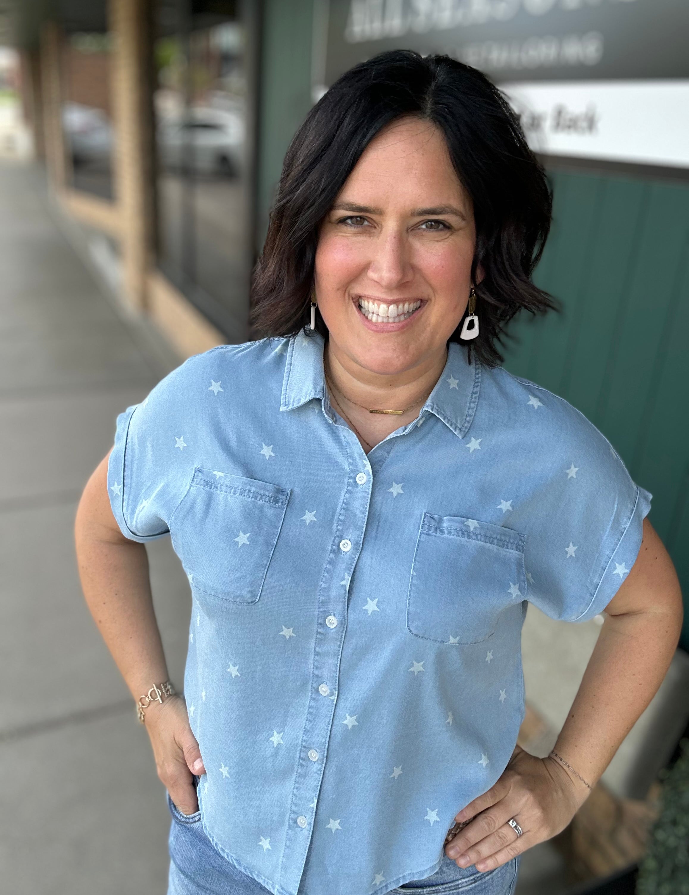 Light Denim Quincy Star Button Down Top Tops - Button Ups FLAG AND ANTHEM