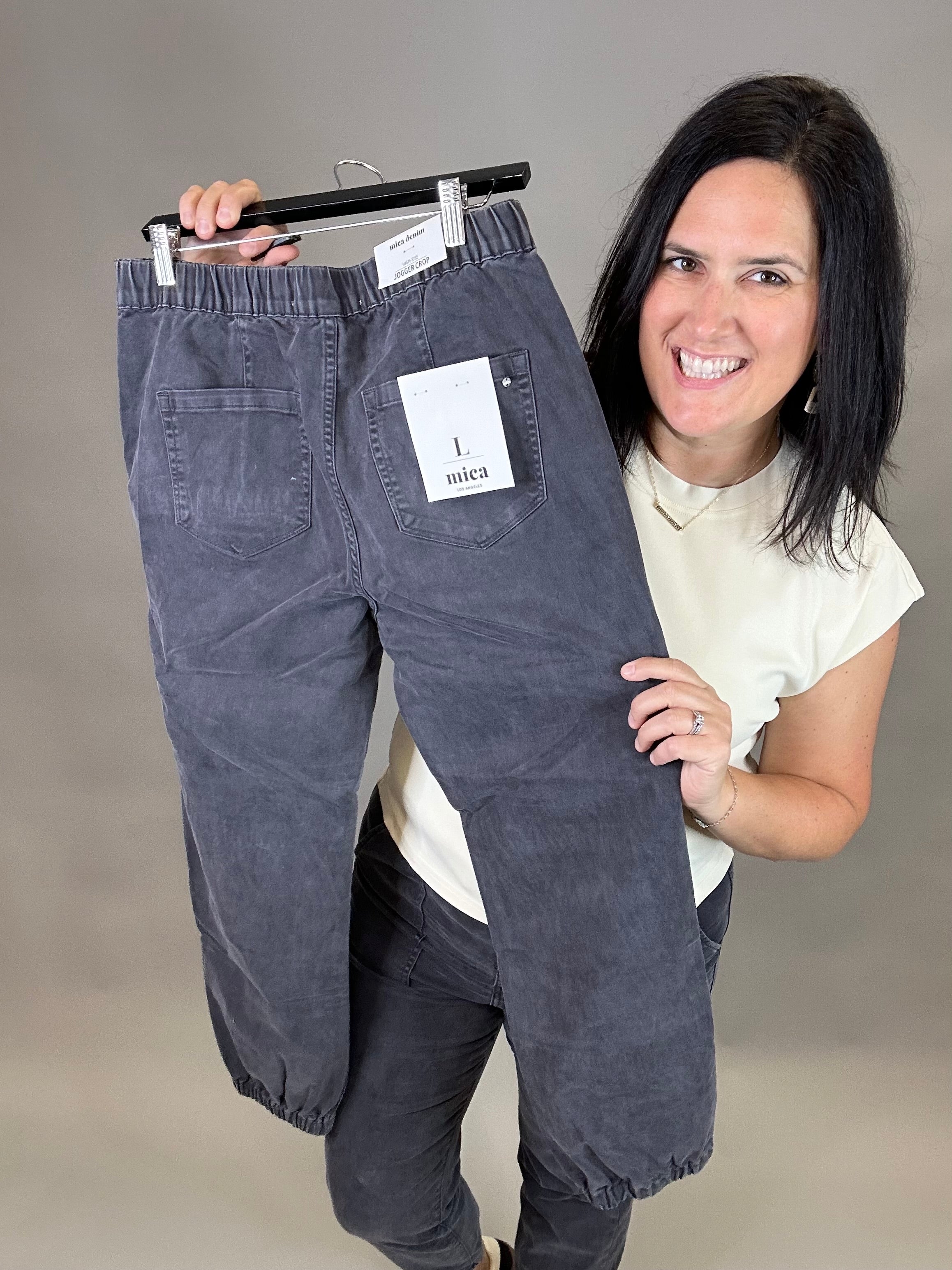 Charcoal Grey Cropped Jogger Bottom- Pants MICA DENIM