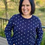 Navy Polka Dot Button Front Cardigan Tops- Cardigans Pologram