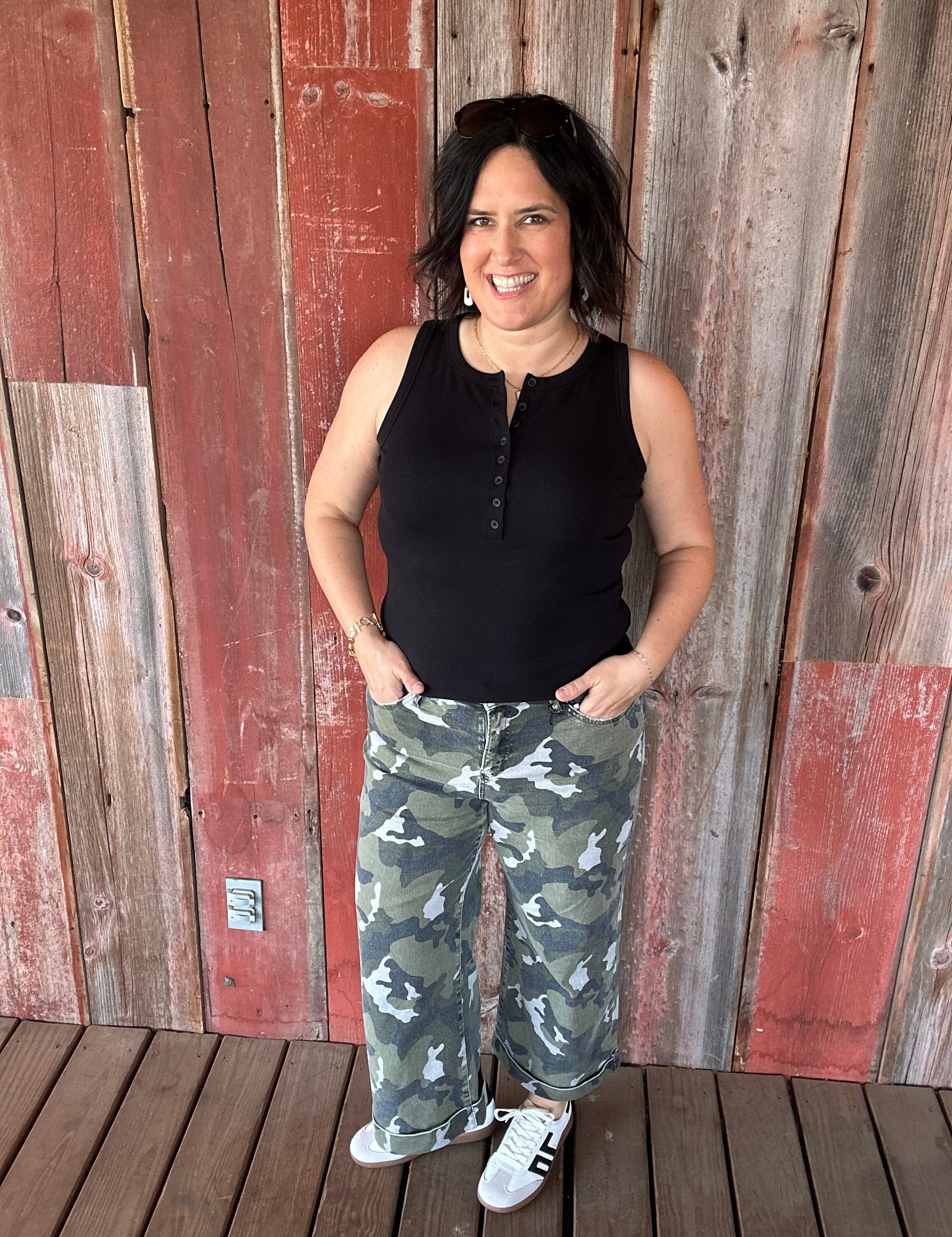 Green Camo Wide Leg Jeans Bottoms - Pants MICA DENIM