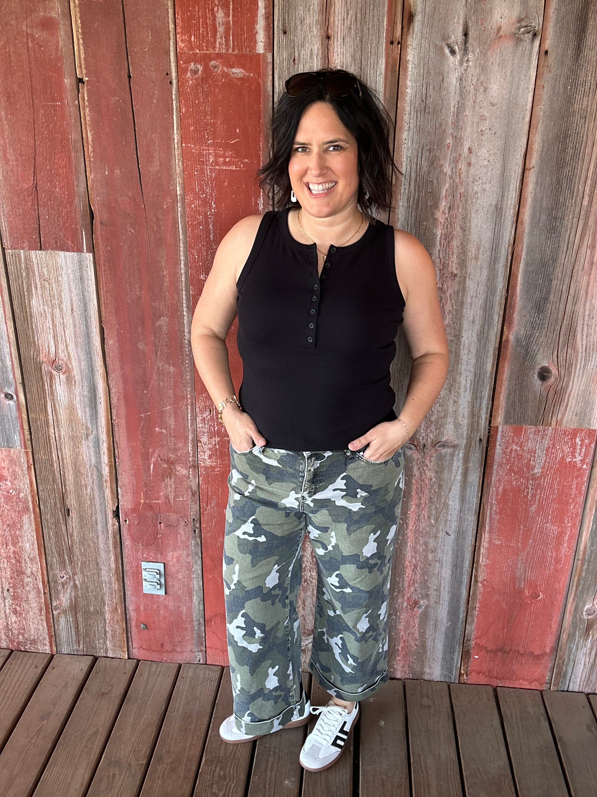 Green Camo Wide Leg Jeans Bottoms - Pants MICA DENIM