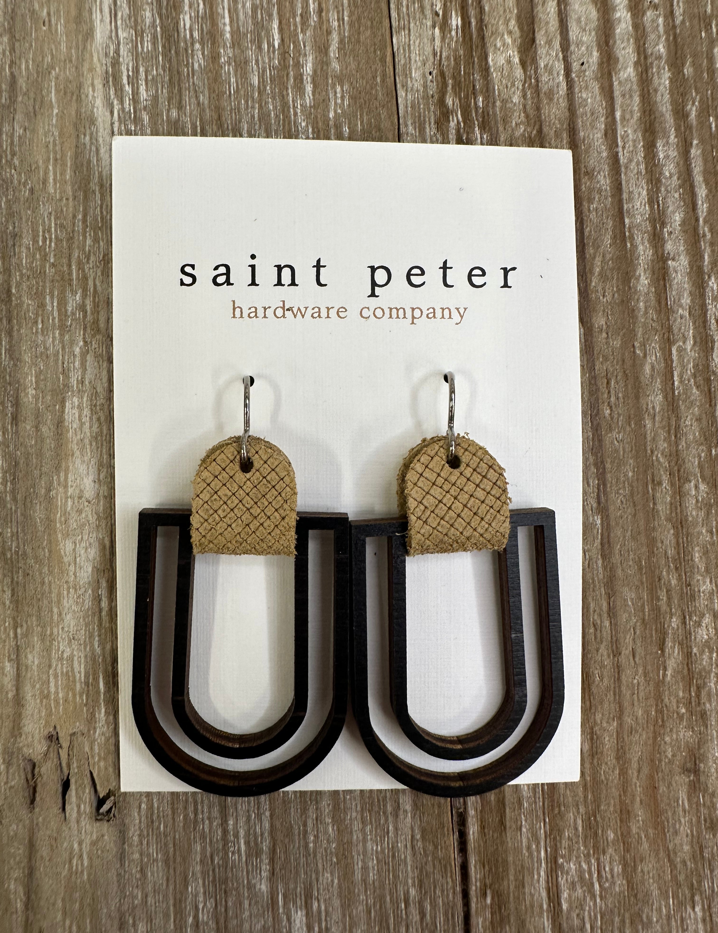 Black/Tan Wood Earrings Jewelry - Earrings St. Peter hardware