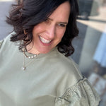 Sage Eyelet Contract Short Sleeve Sweatshirt Top - Sweatshirt DOE & RAE
