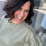 Sage Eyelet Contract Short Sleeve Sweatshirt Top - Sweatshirt DOE & RAE