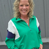 Green & Navy Combo Half Zip Oversized Sweatshirt Top - Sweatshirt WISHLIST