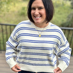 Cream Blue Stripe Oversized Sweater Top - Sweater Le Lis