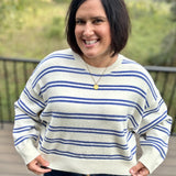 Cream Blue Stripe Oversized Sweater Top - Sweater Le Lis