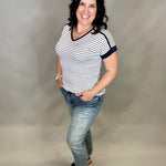 Ivory/Black Navy Terry Striped Top Top - Tee STACCATO