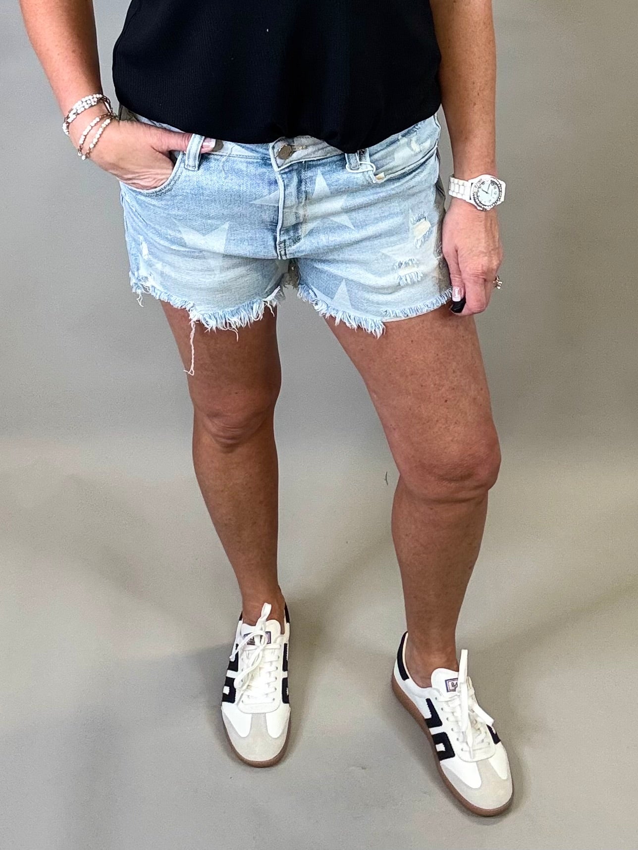 High Rise Star Print Shorts Bottoms - Shorts RISEN