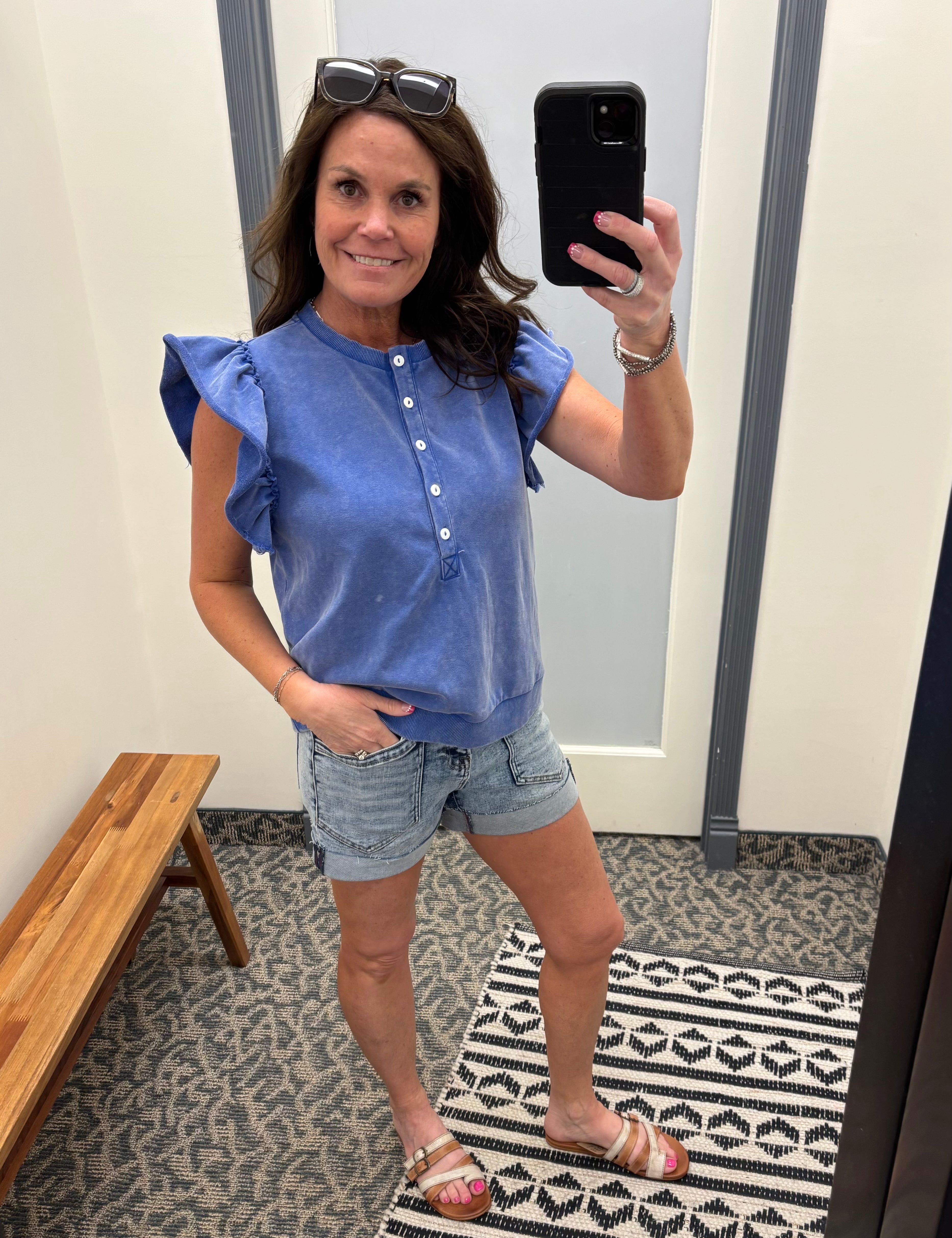 Washed Blue Ruffle Sweatshirt Top - Sweatshirt JODIFL
