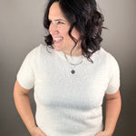 Ivory Fluffy Short Sleeve Sweater Top - Sweater STACCATO