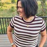 Welles Cream Maroon Stripe Knit Top